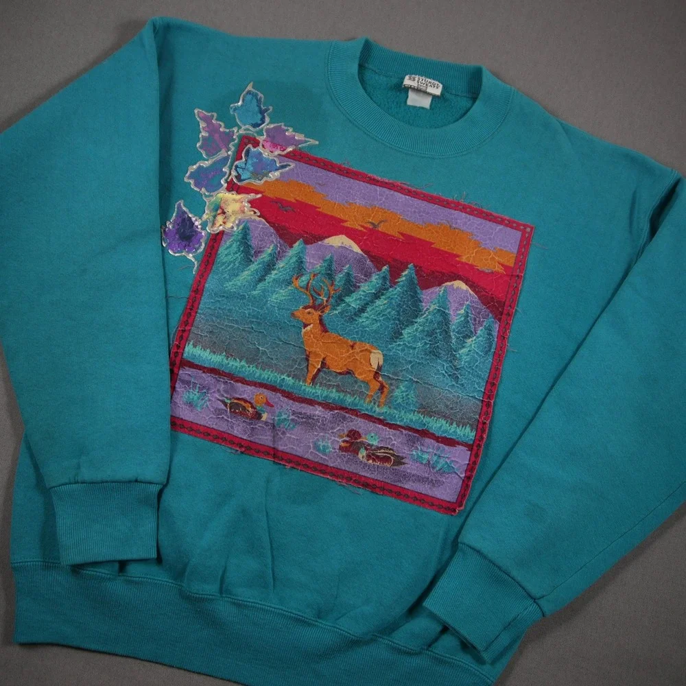 Vinage 80s Deer Duck Lee Sturdy Sweats Nature Men Sweatshirt L Hand Made